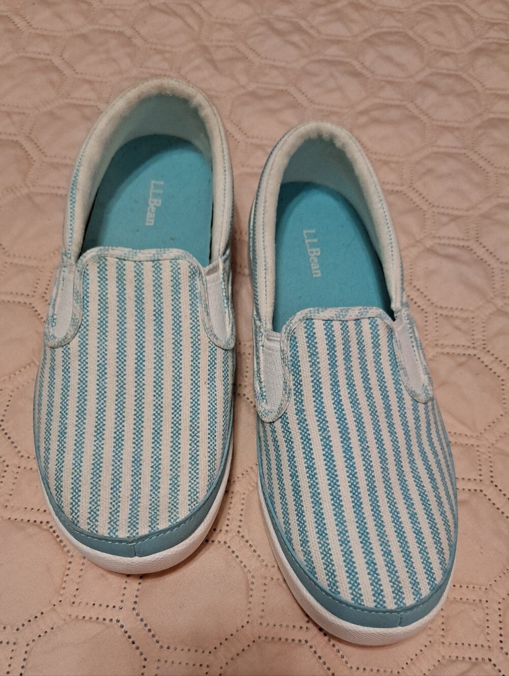 L.L. Bean Womens' Blue and White Striped Slip-On Sneakers 7 Medium